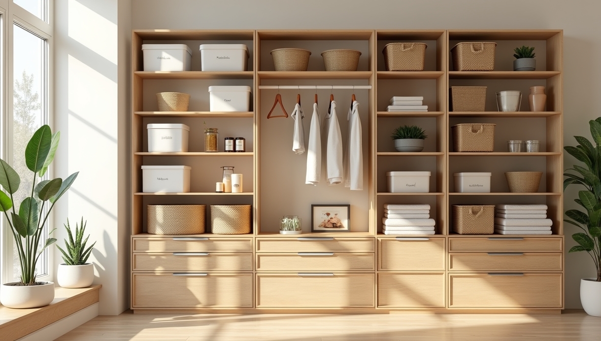 Beautifully organized space with modular storage solutions